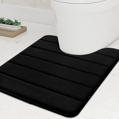 Luxury Black Memory Foam 2-Piece Bath Mat Set, Includes U-Shape Toilet & Rectangular Shower Mat, Non-Slip & Absorbent - image 1