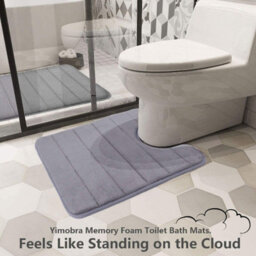 Luxury Black Memory Foam 2-Piece Bath Mat Set, Includes U-Shape Toilet & Rectangular Shower Mat, Non-Slip & Absorbent - thumbnail 6