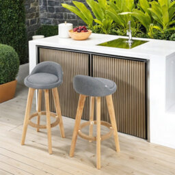 Living And Home Set Of 2 Grey Bar Stools With Footrest And Backrest, 35Cm W X 85Cm H - thumbnail 2
