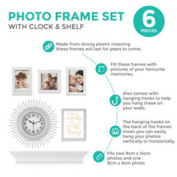 Livivo Family Picture Frame Set With A Clock & Shelf - Wooden Picture Frames For Wall & Tabletop, Display Gift For Friends - thumbnail 7