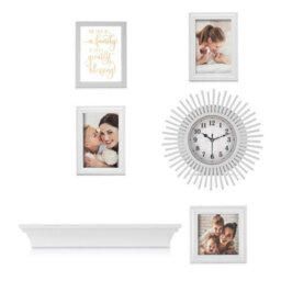 Livivo Family Picture Frame Set With A Clock & Shelf - Wooden Picture Frames For Wall & Tabletop, Display Gift For Friends - thumbnail 2