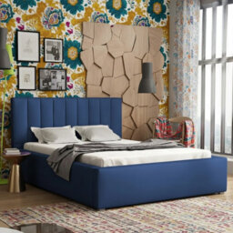 Modern Bedroom Bed Frame With Storage 200X200 Hdf And Laminated Board Metal Slatted Base 220X223X93Cm Blue