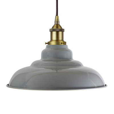 French Grey St Edmund's Painted Dome Pendant Light With Matt Antique Brass Lamp Holder And Black Round Cable - Se Home - image 1