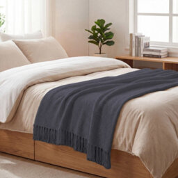Living And Home Dark Gray Corn-Patterned Knitted Tassel Blanket, 130Cm L X 170Cm W - thumbnail 2