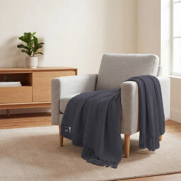 Living And Home Dark Gray Corn-Patterned Knitted Tassel Blanket, 130Cm L X 170Cm W - thumbnail 1