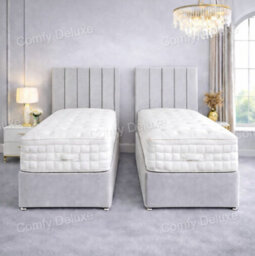 Comfy Deluxe 5Ft Kingsize Zip Link 6X6 Length Silver Plush Divan Bed Full Set 2 Drawers One Each Side - thumbnail 2
