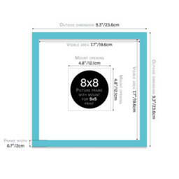 "8X8"" Turquoise Picture Frame - 8X8"" Square Frame With 5X5"" Mount For 8X8""/5X5"" Pictures Classic Style Wall Art, 1 Pack" - thumbnail 2