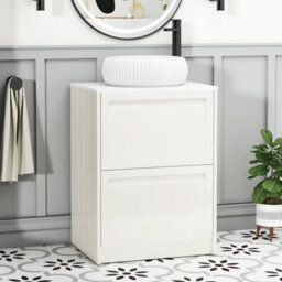 Royal Bathrooms Royal Bathroom Elmore 600mm Classic White Freestanding Bathroom Vanity Unit 2 Drawer Plain White Worktop With Milan Basin - thumbnail 1