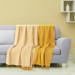 Ehc Luxury Pack Of 2 Chevron Cotton Single Sofa Throw Blanket, 125X 150Cms - Yellow - thumbnail 2