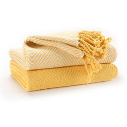 Ehc Luxury Pack Of 2 Chevron Cotton Single Sofa Throw Blanket, 125X 150Cms - Yellow