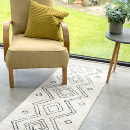 Loomed Cream Black Moroccan Berber Diamond Geometric Runner Rug 60X240Cm - thumbnail 1