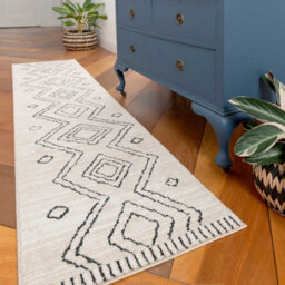 Loomed Cream Black Moroccan Berber Diamond Geometric Runner Rug 60X240Cm - thumbnail 2