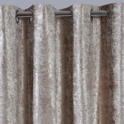 "Ohs Crushed Velvet Eyelet Ring Top Pair Of Fully Lined Curtains - Natural 90"" X 90""" - image 1