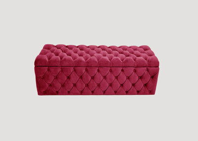 150Cm Wide Lux Ottoman Storage Box, Red Velvet Upholstered Chesterfield Storage Ottoman Box - image 1
