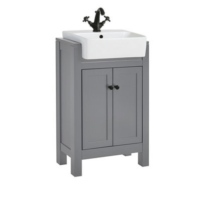 Homestylestore 550mm Light Grey Floorstanding Bathroom Vanity Unit With Black Round Handles - image 1