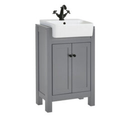 Homestylestore 550mm Light Grey Floorstanding Bathroom Vanity Unit With Black Round Handles - thumbnail 1