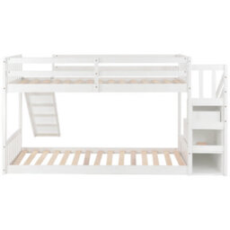 Bunk Bed With Stairs And Slide, Solid Pine Wood Frame, Kid Bed With 2 Drawers In The Steps,90X190Cm, White - thumbnail 5