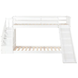 Bunk Bed With Stairs And Slide, Solid Pine Wood Frame, Kid Bed With 2 Drawers In The Steps,90X190Cm, White - thumbnail 3