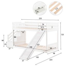 Bunk Bed With Stairs And Slide, Solid Pine Wood Frame, Kid Bed With 2 Drawers In The Steps,90X190Cm, White - thumbnail 2