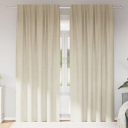 Berkfield Blackout Curtains With Top Tape 2 Pcs Cream Velvet - thumbnail 1