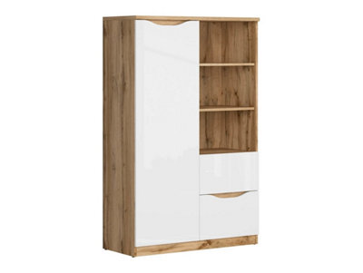 Arte Nuis 90 Cm High Shelf Unit With 2 Drawers And 6 Shelves In White Lacquer And Oak Wotan Finish - image 1