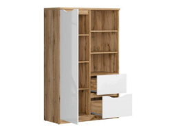 Arte Nuis 90 Cm High Shelf Unit With 2 Drawers And 6 Shelves In White Lacquer And Oak Wotan Finish - thumbnail 3
