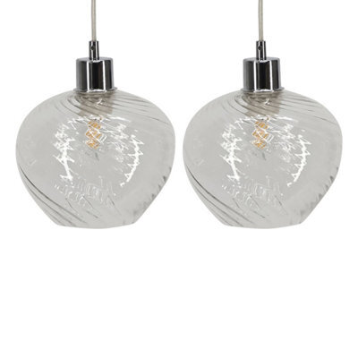 First Choice Lighting Set Of 2 Bradson - Clear Swirl Glass Easy Fit Pendant Shades - image 1