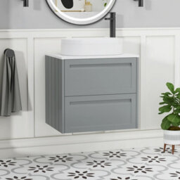 Royal Bathrooms Royal Bathroom Elmore 600mm Matt Pebble Grey Wall Mounted Bathroom Vanity Unit 2 Drawer Plain White Worktop With Lyon Basin - thumbnail 1