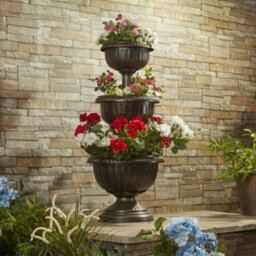Garden Gear Garden Grow Antique Bronze Effect 3 Tier Flower Fountain Planter For Outdoor Garden, Terraces, Patio And Decking