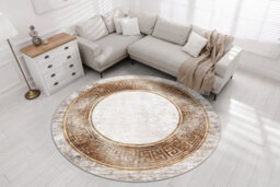 RugsX Miro 51236.807 Circle Washing Carpet Marble, Greek Anti-Slip - Beige / Circle 80 Cm - thumbnail 4