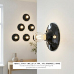 E27 Lamp Holder Light Fitting Wall Or Ceiling Mountable, Black 150mm Round Base Plate, Easy Socket Installation - thumbnail 5