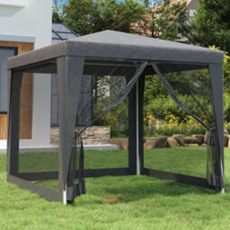 Walplus Party Tent Garden Gazebo Canopy With 4 Mesh Sidewalls Anthracite 2.5X2.5 M Hdpe - thumbnail 1