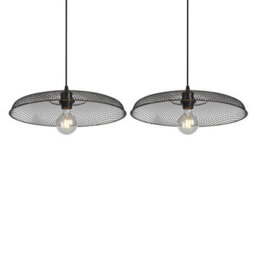 First Choice Lighting Set Of 2 Cassidy Large Black Mesh Easy Fit Metal Pendant Shades - thumbnail 1