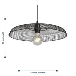 First Choice Lighting Set Of 2 Cassidy Large Black Mesh Easy Fit Metal Pendant Shades - thumbnail 6