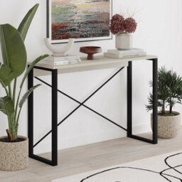 Narrow Sandstone Console Table Metal Cross Frame Legs - thumbnail 1