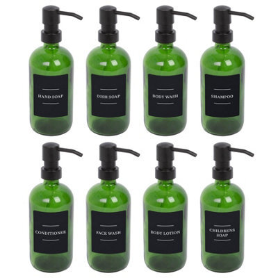 Harbour Housewares Glass Soap Dispensers With Labels - 500Ml - Green/black - Pack Of 8 - image 1