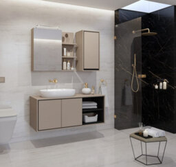 Arte Irvine 03 Compact Bathroom Cabinet W350mm H720mm D300mm - Congo & Black With Flexible Door Placement - thumbnail 4