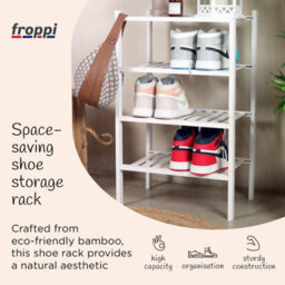 Froppi™ 4 Tier Shoe Rack For Shoe Storage, White Bamboo Wooden Space Saving Rack, Shoe Organizer Shelf L45.2 W29.5 H72.4 Cm - thumbnail 3