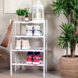 Froppi™ 4 Tier Shoe Rack For Shoe Storage, White Bamboo Wooden Space Saving Rack, Shoe Organizer Shelf L45.2 W29.5 H72.4 Cm