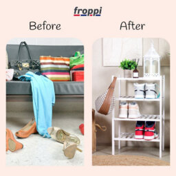 Froppi™ 4 Tier Shoe Rack For Shoe Storage, White Bamboo Wooden Space Saving Rack, Shoe Organizer Shelf L45.2 W29.5 H72.4 Cm - thumbnail 4