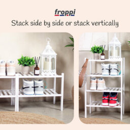Froppi™ 4 Tier Shoe Rack For Shoe Storage, White Bamboo Wooden Space Saving Rack, Shoe Organizer Shelf L45.2 W29.5 H72.4 Cm - thumbnail 8