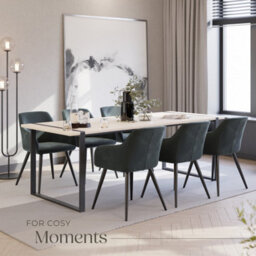 Tectake Set Of 6 Dining Chair Marilyn - With Armrests, Padded, Velvet Look, Black Steel Legs  - Grey/black - thumbnail 8