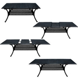 Sh&g Chirk 8 Seat Dining Table Set - 9 Piece Extendable Table & Chairs - Black Aluminium With Cream Cushions - Indoor & Outdoor - thumbnail 2