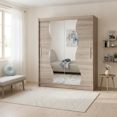 Westa S Trufel Sliding Door Wardrobe With Mirror Shelves Hanging Rail Bedroom Clothes Storage Unit - image 1