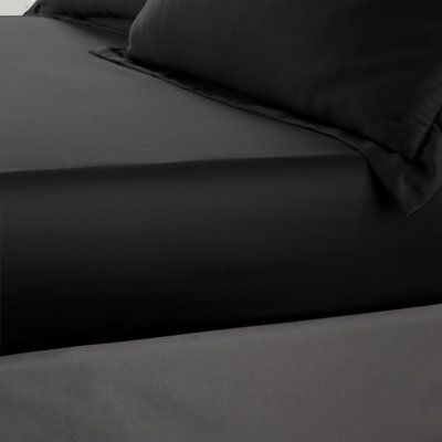Catherine Lansfield Bedroom Silky Soft Satin Fitted Sheet 30Cm Depth Black - image 1