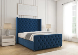 "Bsspoke Divan Base Bed Set Blue Plush Velvet 54Inch Headboard & 20"" Footboard No Drawers No Mattress In Double 3Ft 4Ft 5Ft 6Ft" - thumbnail 2