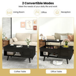 Costway Lift Top Coffee Table Pull Up Coffee Table With Storage-Black - thumbnail 8