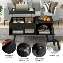 Costway Lift Top Coffee Table Pull Up Coffee Table With Storage-Black - thumbnail 9