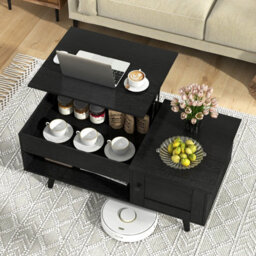 Costway Lift Top Coffee Table Pull Up Coffee Table With Storage-Black - thumbnail 4