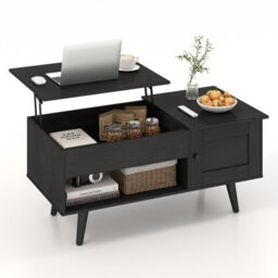 Costway Lift Top Coffee Table Pull Up Coffee Table With Storage-Black - thumbnail 1